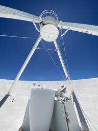 Standing inside the dish, looking up at the bottom of the reflector.